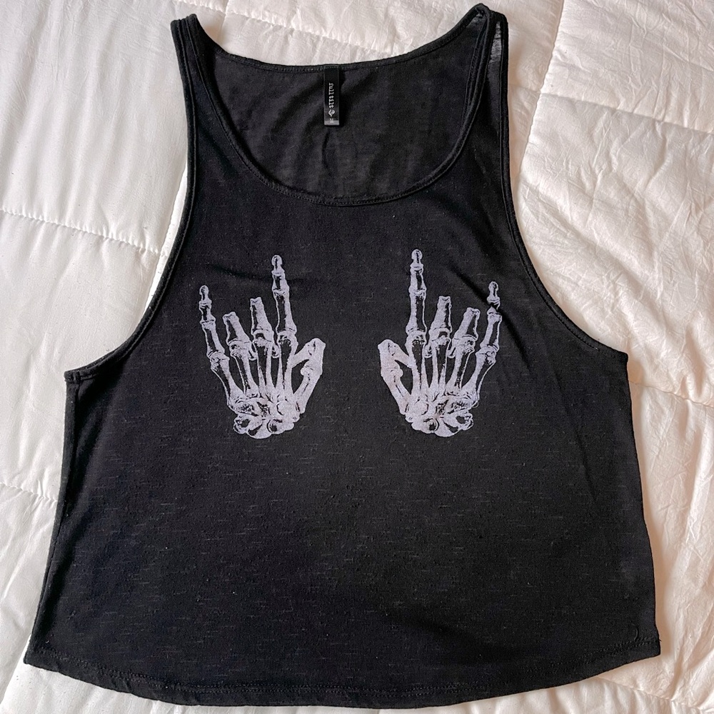 Black Tank Top with Skeleton Hands Design